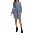 thumbnail image 6 of LLYwey Midi Dresses for Women Long Sleeve Bandage Draw Back Round Neck Casual Fashion Dress New Midi Dresses Blue Xl, 6 of 9