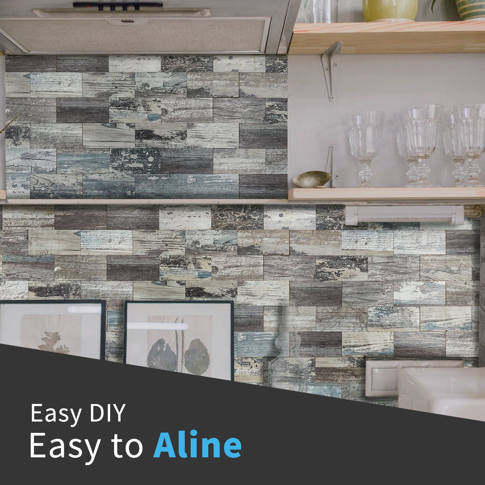 Art3d Peel and Stick Backsplash PVC Wall Tile, Stickon Tile for Kitchen Backplash, Bathroom Vanities, Fireplace Decor, Laundry Table, Stair Decals in Spruce Grey Rustic, Plastic-Sheets (1-sheet)