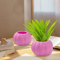 Pumpkin Shape Plastic Flower Pot Decorative Vase Two-Halves Design for Home Garden Festive Decor(Pink)