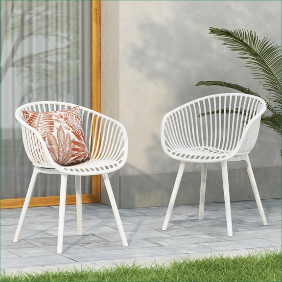 Outdoor Dining Chairs | Modern Weather-Resistant Set of 2 for Backyard Patio | White | Plastic