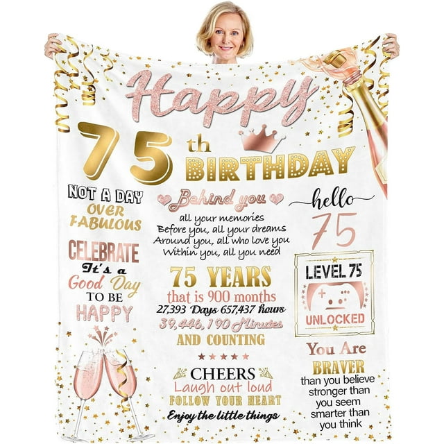 LHSHID 75th Birthday Gifts for Women 75th Birthday Decorations Women Best Gifts for 75 Year Old Woman Happy 75 Birthday Gifts for Women 75th Birthday Blanket for Mom Gifts 60"x80"