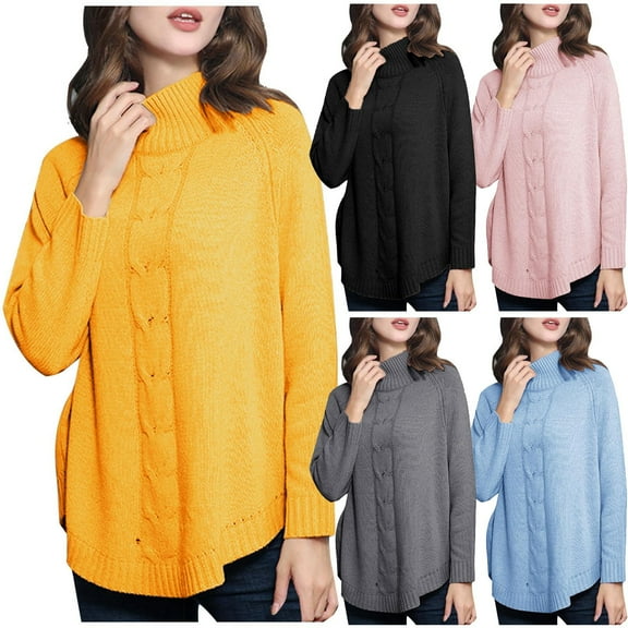 Utoimkio Women's Turtleneck Knit Sweaters Long Sleeve Casual Loose Pullover Sweaters Winter Solid Outwear Jumper Tops