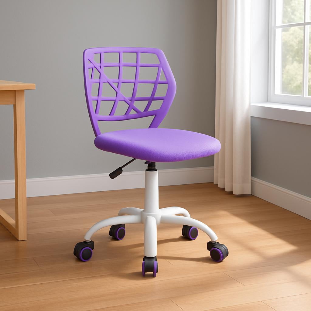 Homy Casa Teen Desk Chair, Adjustable Swivel Study Chair with Wheels, Ergonomic Backrest, Purple