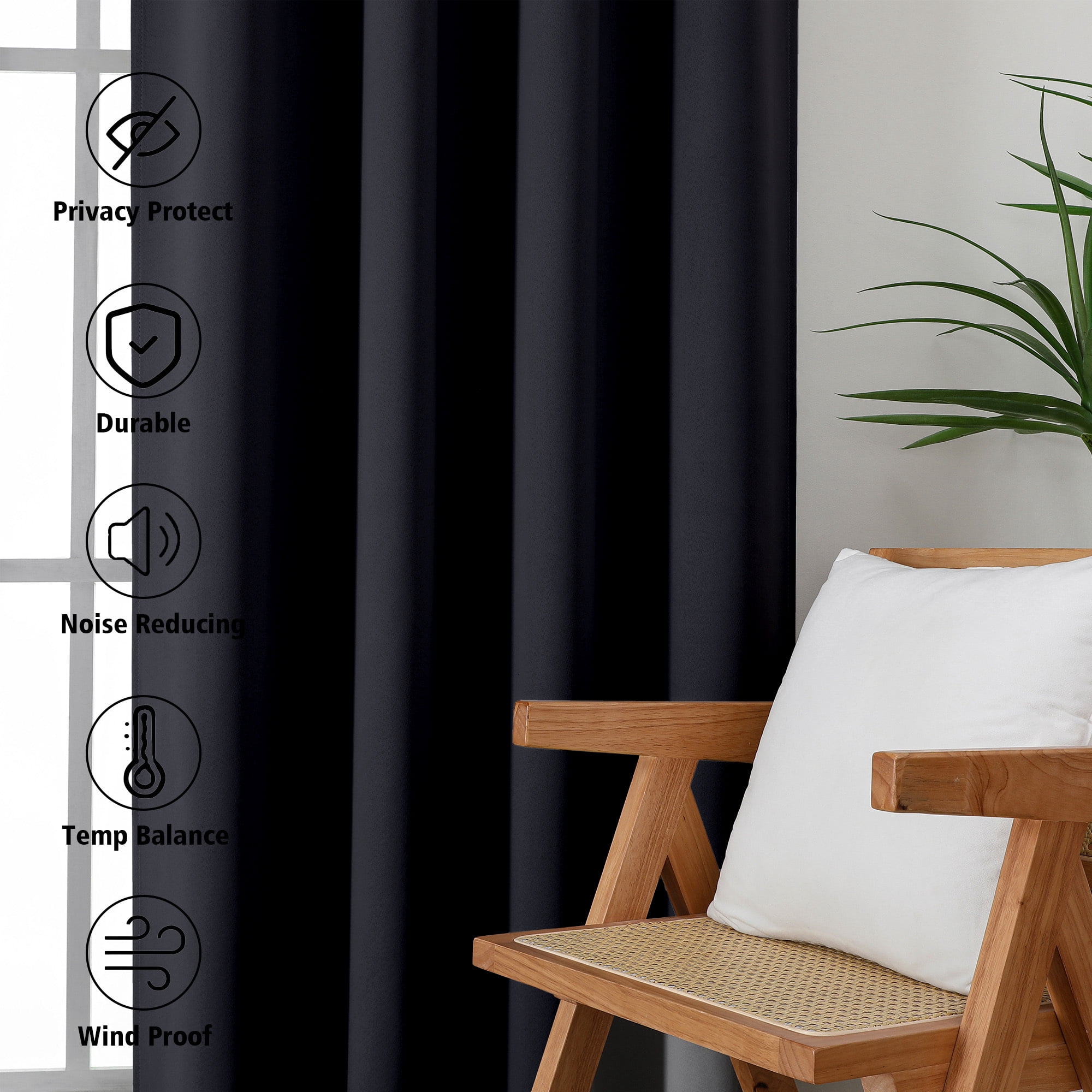 MKHILL Aether Black Blackout Curtains Set of 2, 45 Inch Long Short Room Darkening Window Drapes for Kitchen Laundry Bathroom Small Window, Each 40"W x 45"L, Black