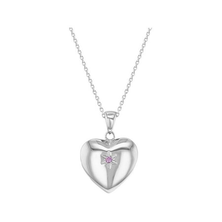 Sterling Heart Locket - 925 Sterling Silver CZ Star Heart Girls Locket Necklace Pendant 16