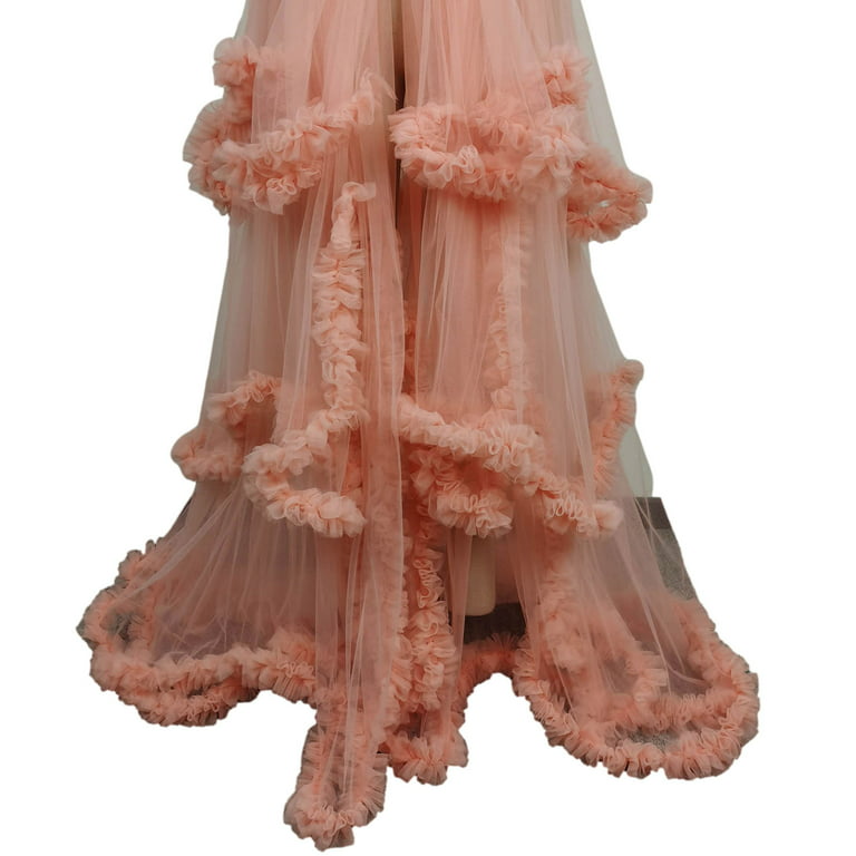 READY TO SHIP Tulle Ruffle Maternity Gown, Sheer Maternity Robe With Long  Sleeves and Extra Ruffles, Extra Puffy Ruffle Maternity Robe 
