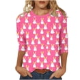 thumbnail image 2 of Kctiaxy 3/4 Length Sleeve Womens tops Happy Easter Graphic Crew Neck T-Shirt Fashion Casual Loose Fitting Top Festival Pullover Tees, 2 of 7
