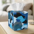 thumbnail image 5 of FKELYI Art Blue Geometric Print Tissue Box Cover Snap Button Design Tissue Box Holder Facial Paper Organizer Holder PU Leather Home Bathroom Office Decor, 5 of 7