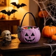 thumbnail image 4 of YAMB Halloween Handheld Bow Embroidered Candy Bag, Cute Pumpkin Shaped Candy Bucket with Handles, Portable Spacious Goodie Collecting Bag for Home Party Table Decor & Party Prop, Purple, 4 of 6