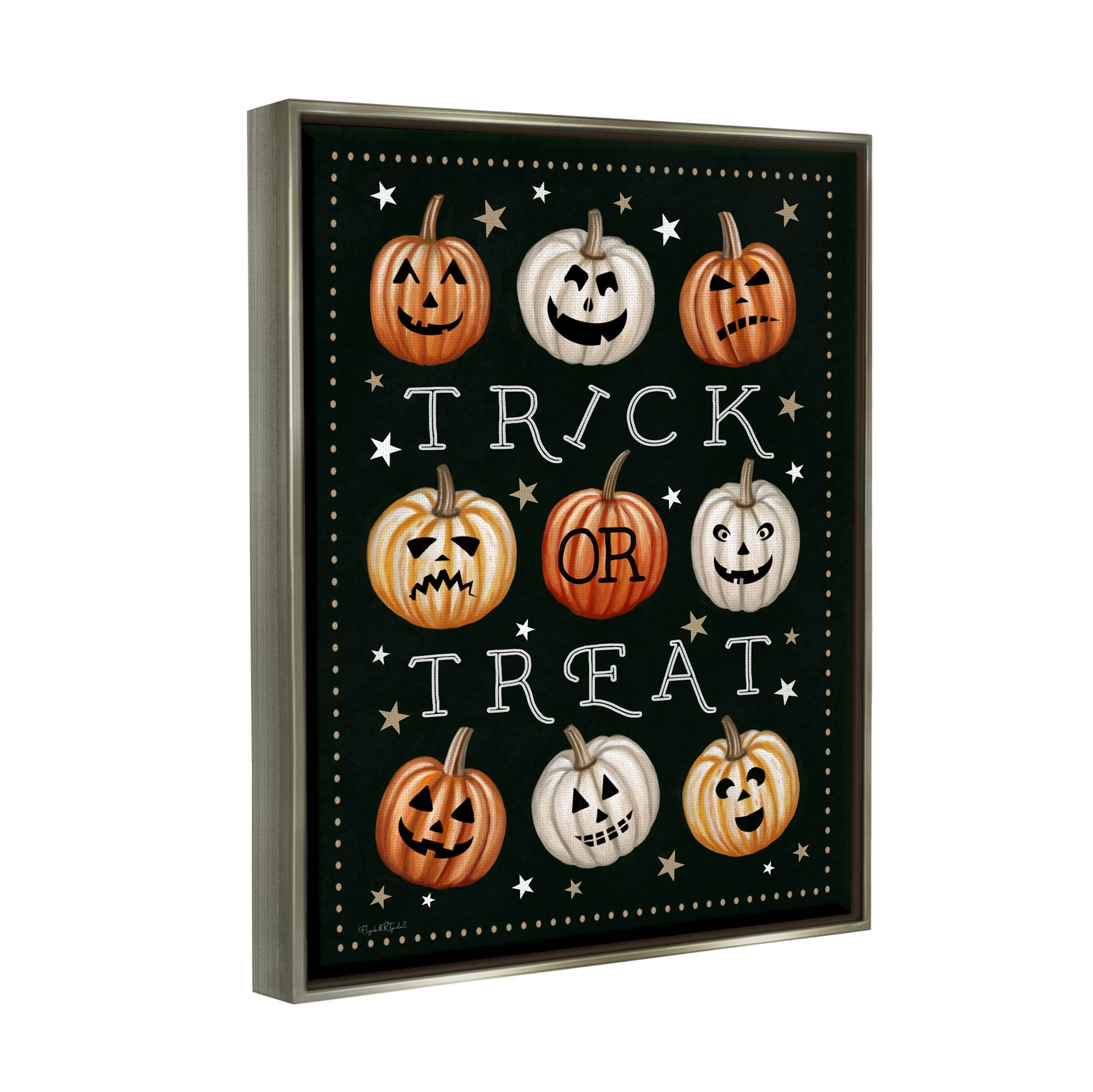 Stupell Industries Trick Or Treat Jack-o-Lanterns Graphic Art Luster Gray Floating Framed Canvas Print Wall Art, Design by Elizabeth Tyndall