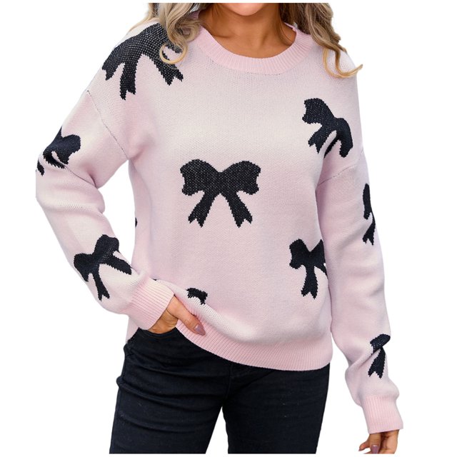 Rbaofujie Chandails de Noël pour Femmes, Décontractés, Col Rond, Grande Fleur Imprimée, Chandail à Manches Longues, Haut, Blanc, Longs Chandails pour Femmes