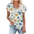 thumbnail image 1 of Pompotops Mode Femme Été Col en V Manches Courtes Imprimé T-shirt Blouse Décontractée Liquidation, 1 of 6