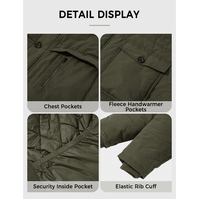 Soularge Men s Big and Tall Winter Warm Insulated Utility Jacket Coat with Hood Army green 6X