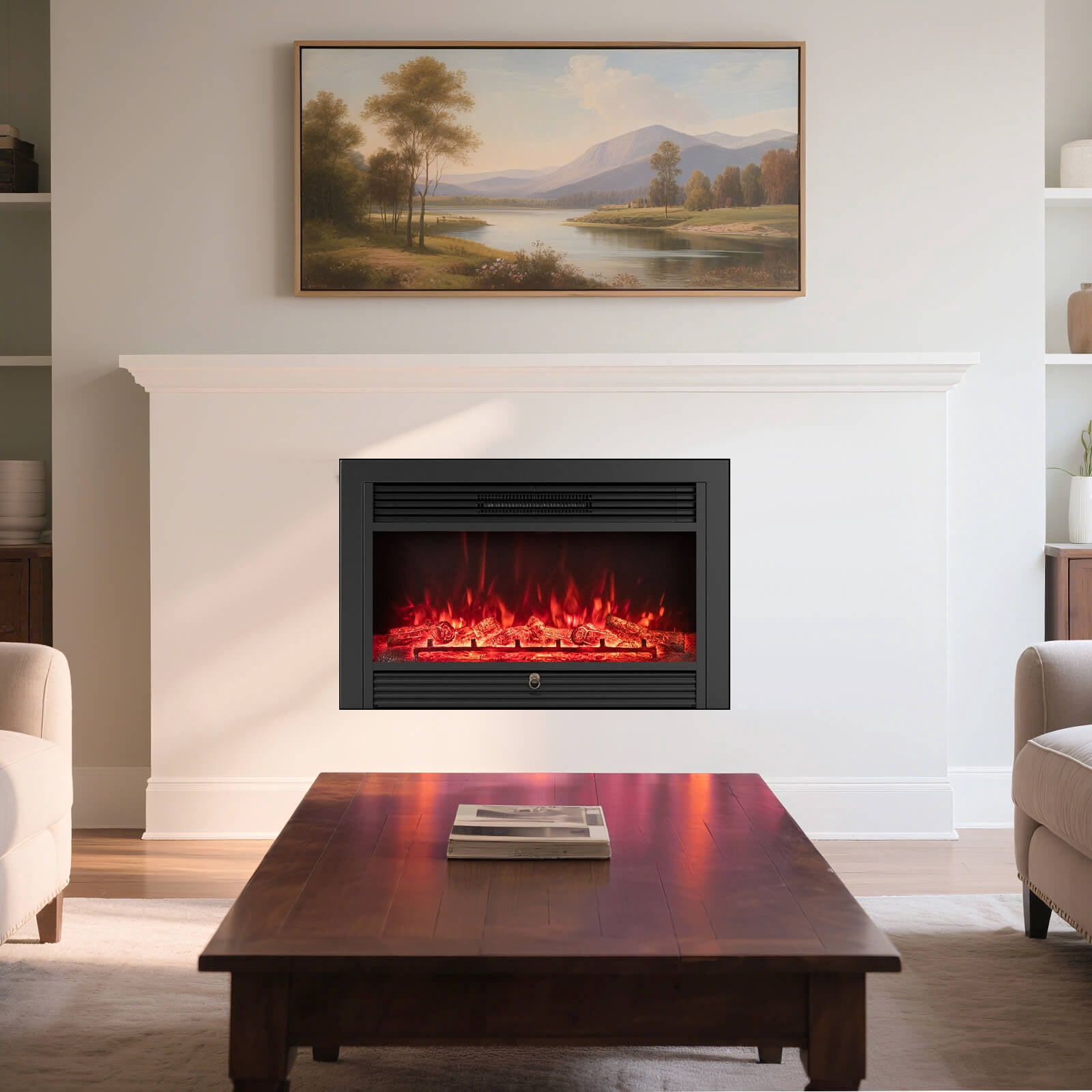 Costway 33" Electric Fireplace Insert 750W Recessed Fireplace Heater with Remote Control