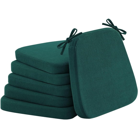 2'' Thick High-Density Foam Indoor Chair Cushions | Dining Chair Pads with Ties, Removable Washable Cover, Dining Chair Cushions 17"x16",Hunter Green 6 Pack