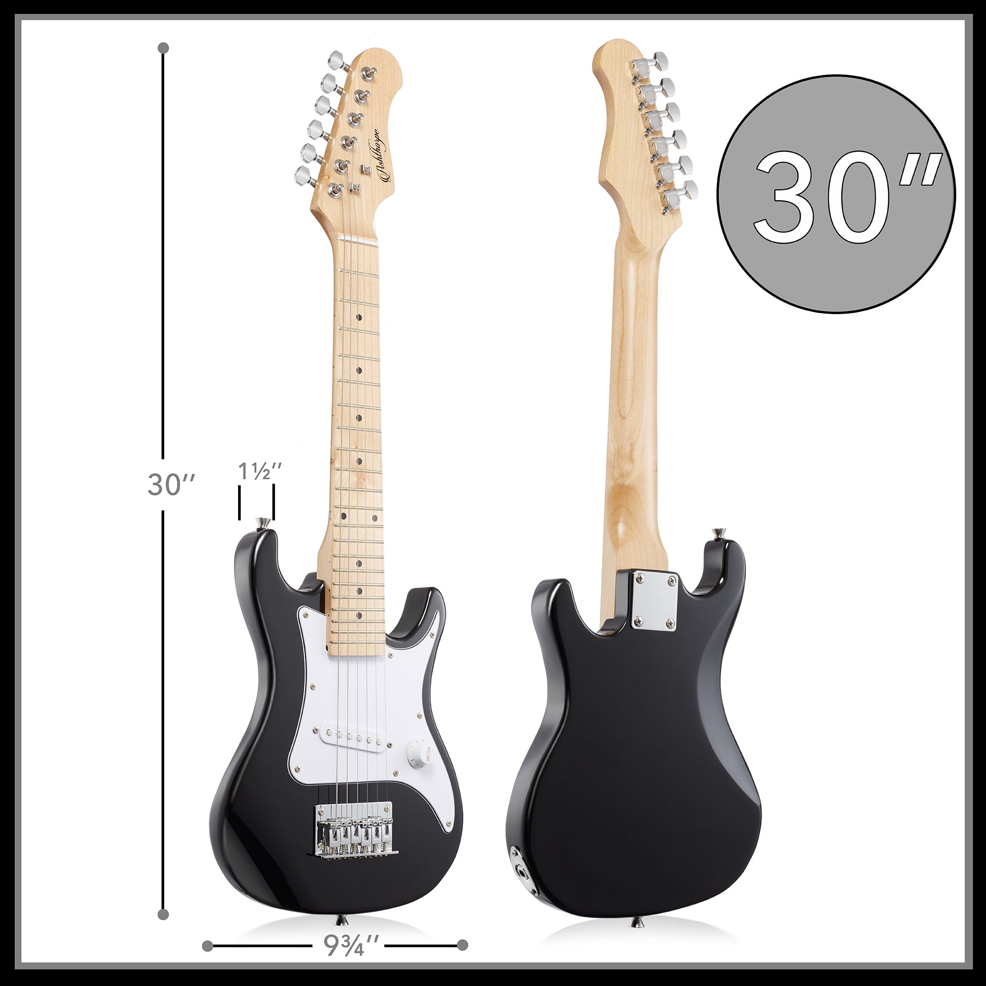 Ashthorpe 30-Inch Beginner Electric Guitar with Amplifier - Black, Kids Starter Package