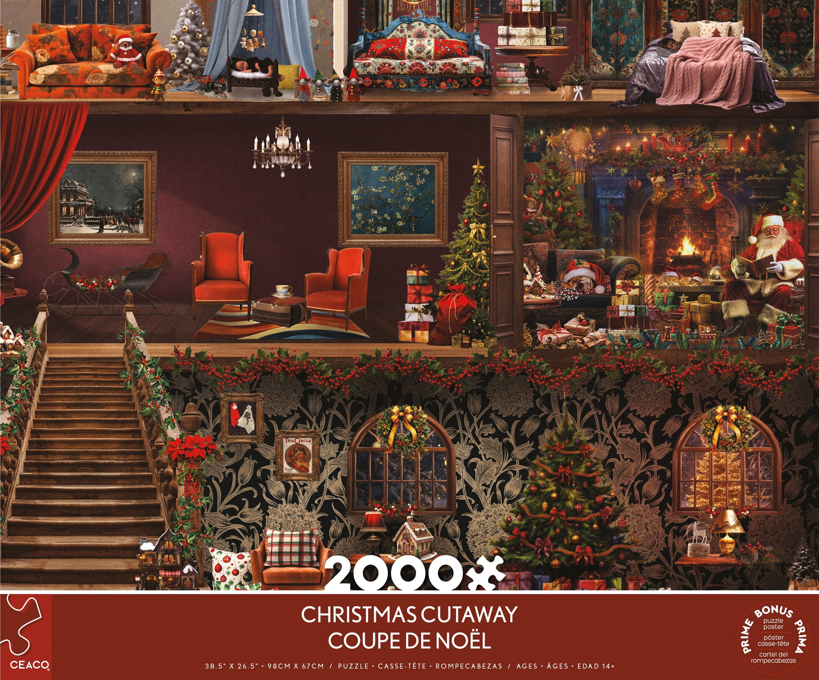 Ceaco Jena DellaGrottaglia Christmas Cutaway 2000-Piece Interlocking Jigsaw Puzzle for Adults Ages 14+