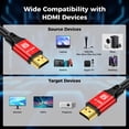 thumbnail image 3 of Jorenca 6FT HDMI 2.1 Cable 8K60Hz 4K120Hz, 48Gbps Ultra High Speed HDMI Cable with Gold Plated Connectors, Red Aluminum Housing, for PS5, Xbox Series X, 4K TV, Gaming Monitor, Soundbar, Wall Mount TV, 3 of 8