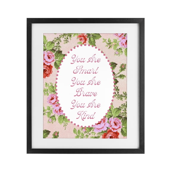 Stupell Industries Smart Brave & Kind with Vintage Florals Black Framed Print Under Glass, design by Lil' Rue
