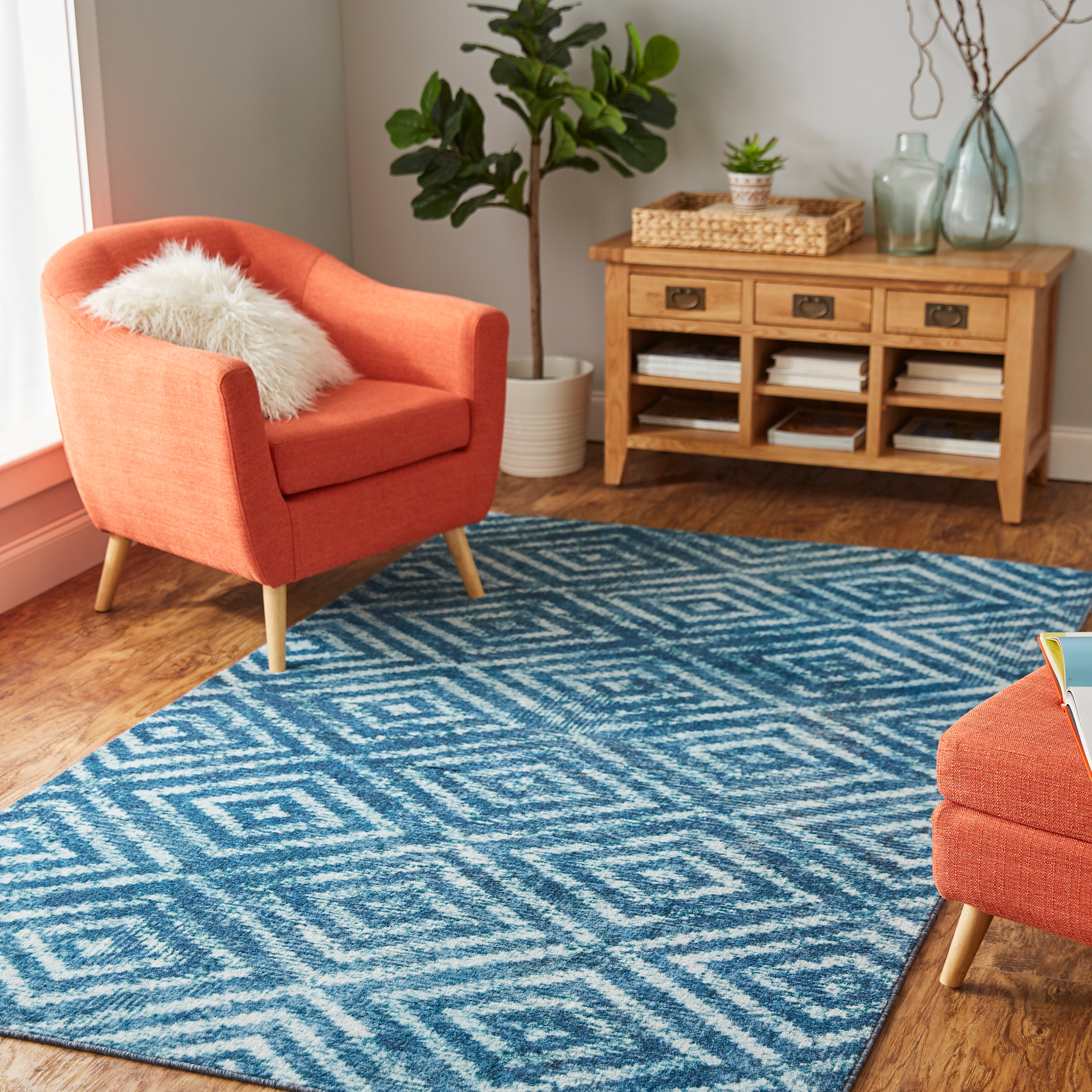Mohawk Home Prismatic Distressed Diamond Teal Transitional Geometric Precision Printed Area Rug
