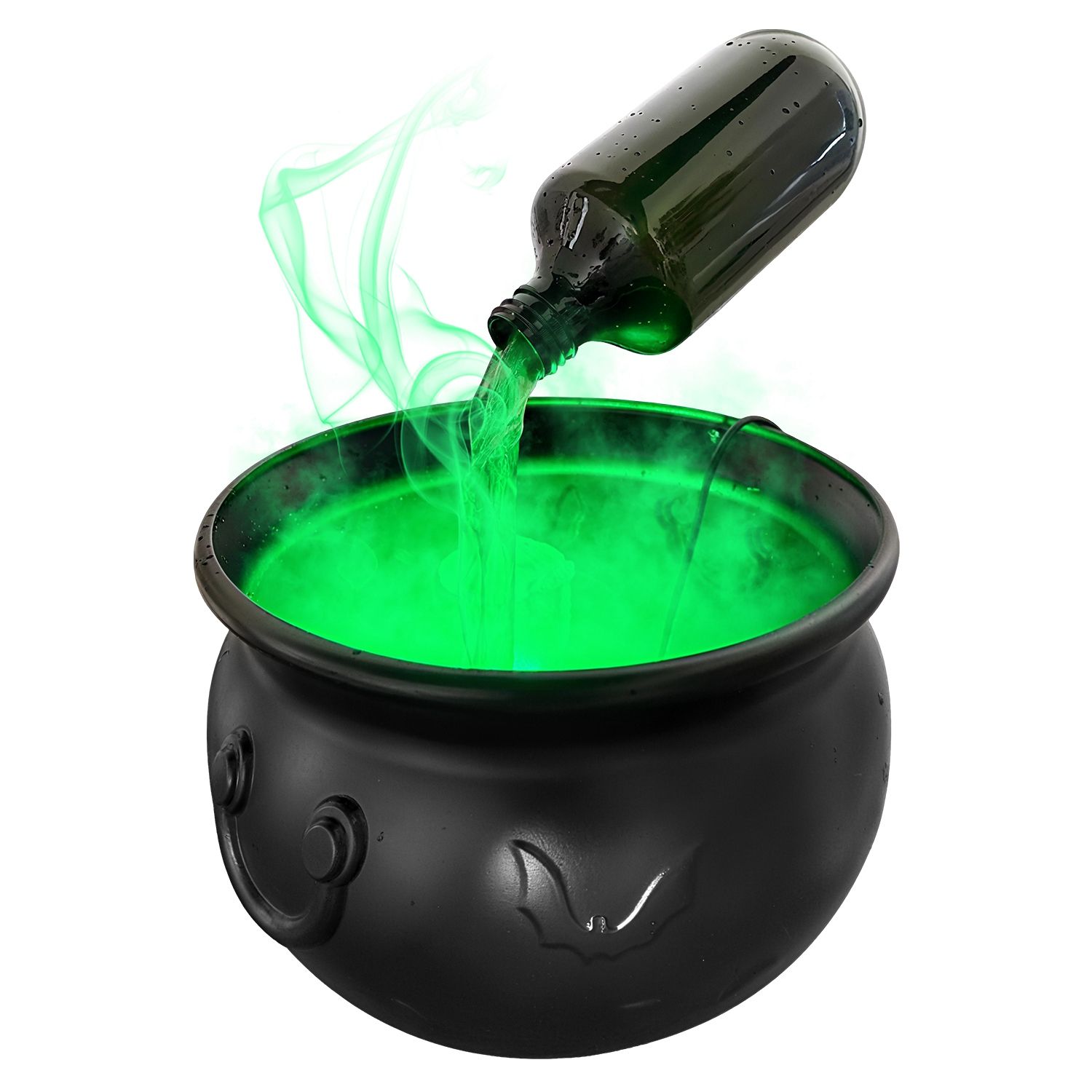 Halloween Witch Cauldron Floating Bottle Set with Green Mist Light USB Powered for Party Decor