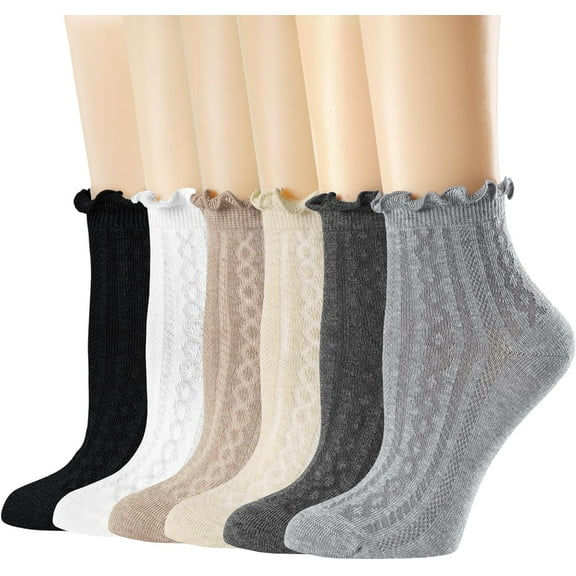 YooGuoGuo Womens Ruffle Socks Crew Casual Cotton Frilly Breathable Cute Knit Lettuce Dress Ankle Socks 6 Pack