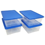TiaGOC Snaplock 12-Quart Plastic Multipurpose Stackable Storage Container Bins with Blue Snaplock Lid for Home and Office Organization, Clear (4 Pack)
