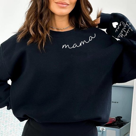 Custom Mama with Names Sleeve Christmas Mom Birthday Gifts Mother's Day, Sweatshirt