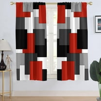 Red and Black Window Curtain White Grey Gray Geometric Abstract Mid Century Art Aesthetic Boys Mens Living Room Bedroom Window Drapes Treatment Fabric 1 Pair Home Decor, 52" W x 63" L, Modern