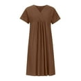 thumbnail image 4 of Cyber&Monday Deals Dyegold Sundresses for Women Casual Beach - Womens Dresses Casual V Neck Short Sleeve Linen Cotton Plus Size Pleated Midi Sun Dresses ​Summer Flare ​Beach ​Dresses, 4 of 8