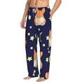 thumbnail image 2 of Easygdp Corgi Lying With Moons And Stars Men's Pajama Pant, Sleep Elastic Waistband Lounge Pants - Small, 2 of 9