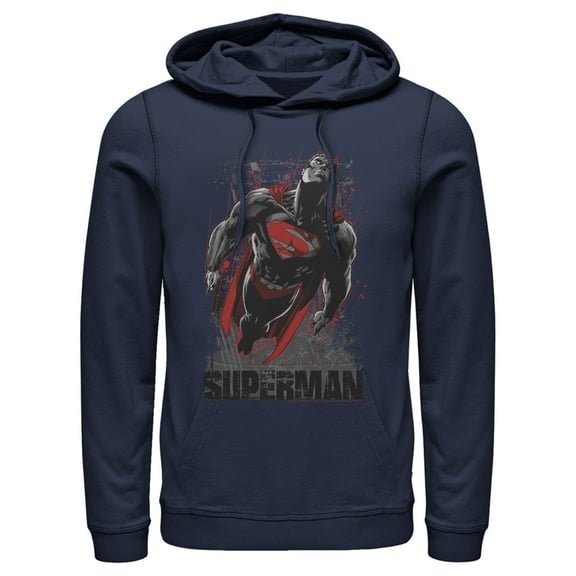 Men's Superman Flight Looking On  Pull Over Hoodie Navy Blue X Large