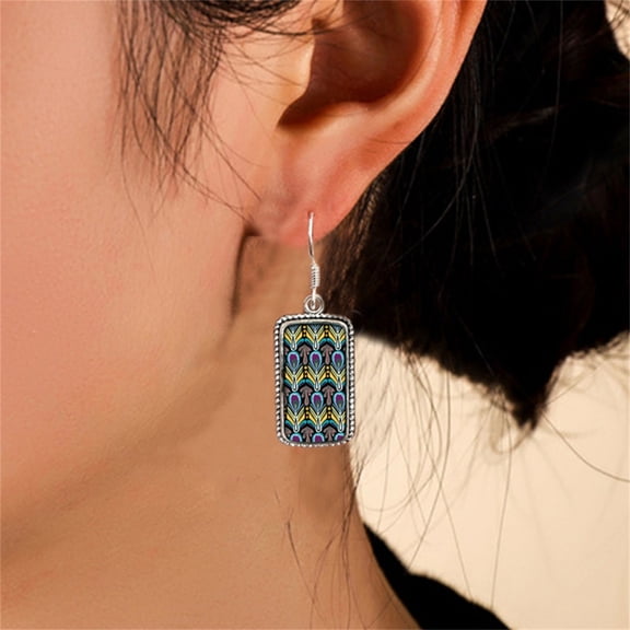 Fanshiluo Earings Clearance,Boho Ethnic Style Women's Peacock Feather Pattern Vintage Cropped Earrings Women's Earrings