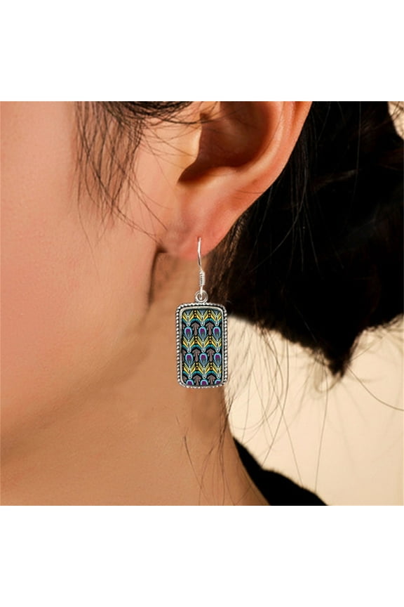 Earings Clearance,Boho Ethnic Style Women's Peacock Feather Pattern Vintage Cropped Earrings Women's Earrings