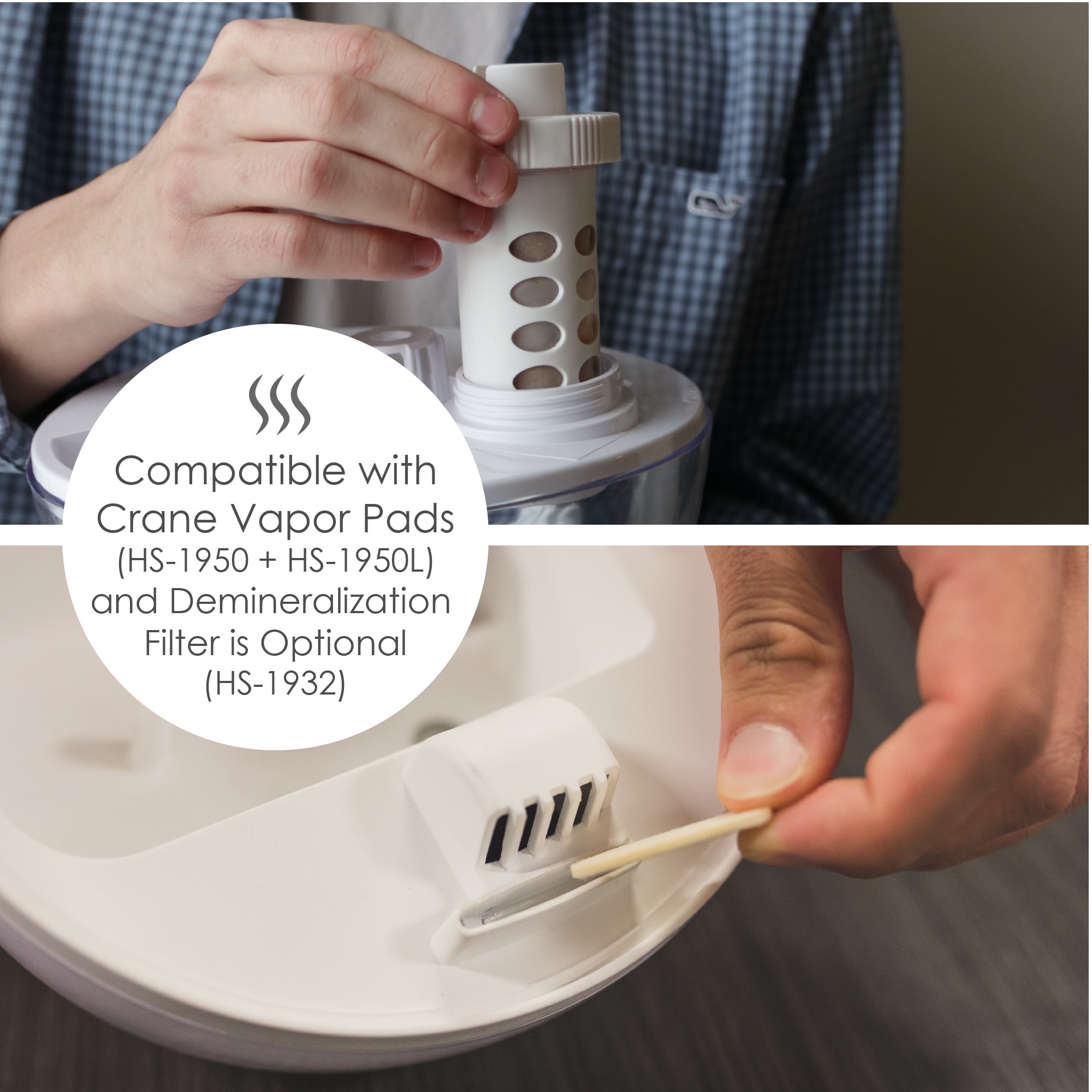 Crane Droplet Ultrasonic Cool Mist Humidifier, 0.5 Gallon, 15 Hour Run Time, Optional Vapor Tray, 250 Sq. Ft. Coverage, Clear/White