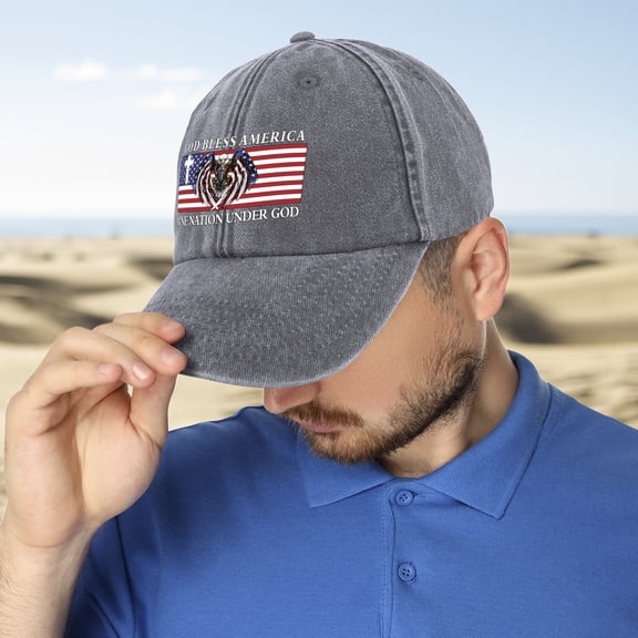 U.S. 250th Anniversary Commemorative, Eagle With Cross Graphics God bless America Retro Washed Patriotic Cap,Commemorative Baseball Cap (offset printing)