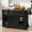 Black, variant on 58 Inch Farmhouse Kitchen Island with Sliding Barn Doors & Metal Grid Side Door, Black MDF Mobile Cart with Drop Leaf, Power Outlet, Glass Holders and 3 Drawers for Large Modern Kitchen