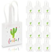 24 Pcs Let's Fiesta Party Small Favor Goodie Bags Gift Canvas Tote, Cactus, 8.5" x 6.8" x 2"