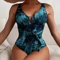 thumbnail image 2 of WREESH Womens One Piece Swimsuit Deep V-Neck Swim Suits Vintage Printed Swimwear Conservative Swimwear Printed Beach Skirt Set Sleeveless Bathing Suits Blue, 2 of 4