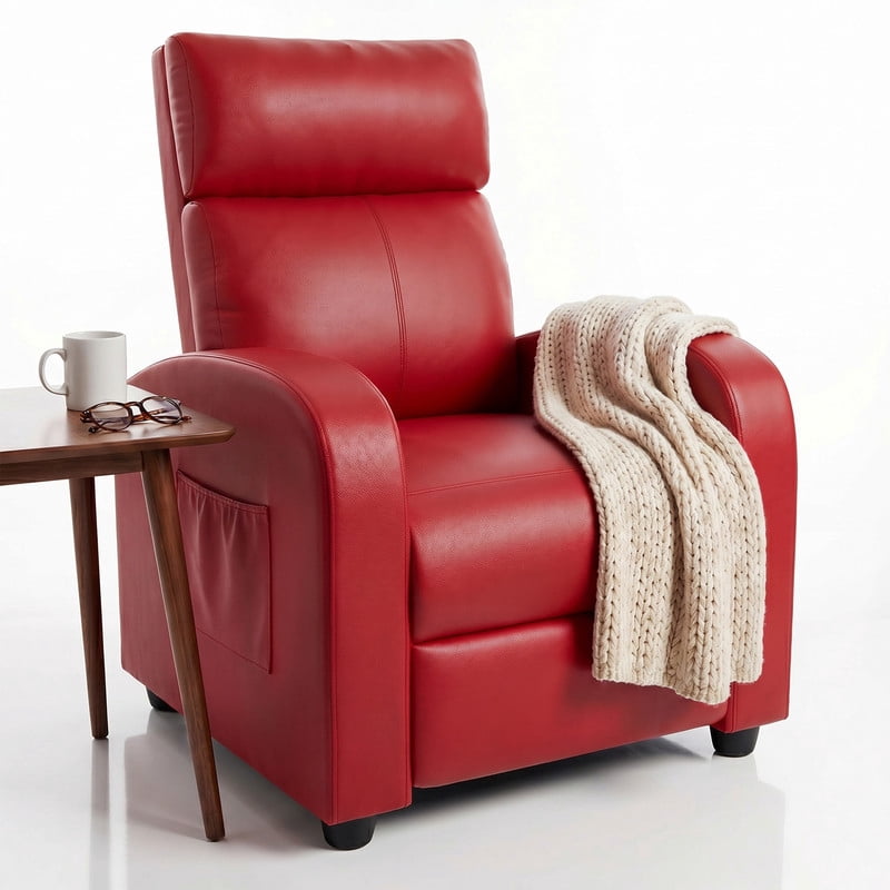 Vineego Massage PU Leather Recliner Adjustable Home Theater Seating Chair with Lumbar Support for Living Room,PU Red
