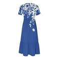 thumbnail image 4 of Pisexur Robes d'Été pour Femmes Col Rond Robe Fluide Plissée Tendance Manches Courtes Mode avec Poche Plage Été Évasée Imprimé Floral 2024 Robes, 4 of 4