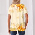 thumbnail image 6 of Minjewel Womens T Shirts Casual V Neck Short Sleeve - Fall Leaves Print Button Detail, T Shirts for Women Seasonal Graphic Tee, Summer Tops for Women for Autumn,Saffron 2XL, 6 of 6