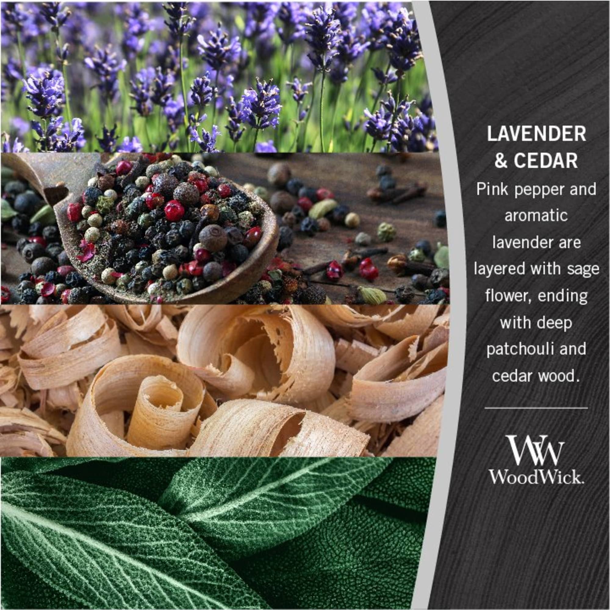 WoodWick Lavender & Cedar Scented Large Hourglass Candle, Crackles as it burns, Up to 180 hrs burn time, Perfect for gifting, 21.5oz