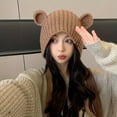 thumbnail image 3 of Women's Cute Bear Ear Winter Hat with Plush Ears and Snap Closure - Machine Washable Elastic Winter Hat, Korean Style Loose Fit, Women's Winter Hat, 3 of 8