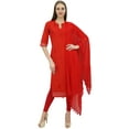 thumbnail image 2 of Atasi Readymade Salwar Pants Embroidered Red Cotton Salwar Kameez Suit Indian Dress - 22, 2 of 6
