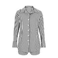 thumbnail image 3 of Women 2 Piece Outfits Sets Fall Floral Linen Two Piece Set Women Fall Women Flip Collar Stripe Button Long Sleeved Jacket Elastic Waist Shorts reorder items, 3 of 5