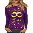 thumbnail image 2 of Aloohaidyvio Mardi Gras Shirts,Womens Mardi Gras Loose Long Sleeve Blouse Mask Glitter Print Crew Neck Party T-Shirt,2025 Mardi Gras Clothing Clearance, 2 of 5
