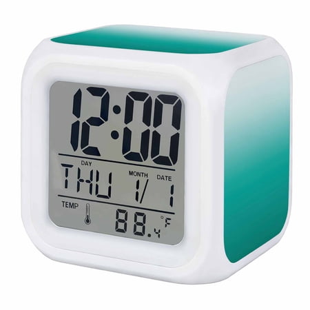 Alarm Clocks Teal Green Ombre Digital Clock 7 Color LED Night Light Silent Non-Ticking Battery Operated Gradient Gradual Color Cube Clocks Decorative for Bedroom Bedside Living Room Office School