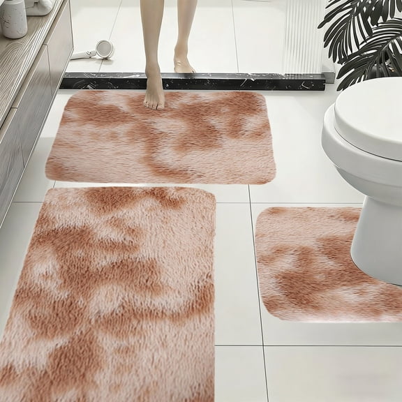 Bathroom Rugs Sets 3 Piece, Tie-Dye Soft Absorbent Bath Mats and U-Shaped Contour Toilet Rug, Machine Wash Dry, Plush Shaggy Bath Mat Set for Bathroom