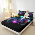 thumbnail image 4 of Feelyou 3D Gamepad Boys Twin Sheet Sets, Psychedelic Galaxy Twin Fitted Sheet, Neon Honeycomb Geometric Flat Sheet, Lightweight Room Decor, 3-Piece, 4 of 7